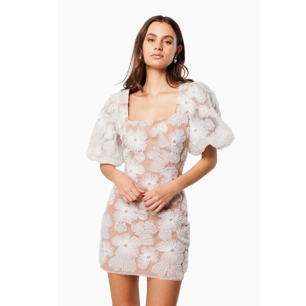 Elliatt The New Bride Bellamy Embellished Mesh Minidress in White SzM RRP440